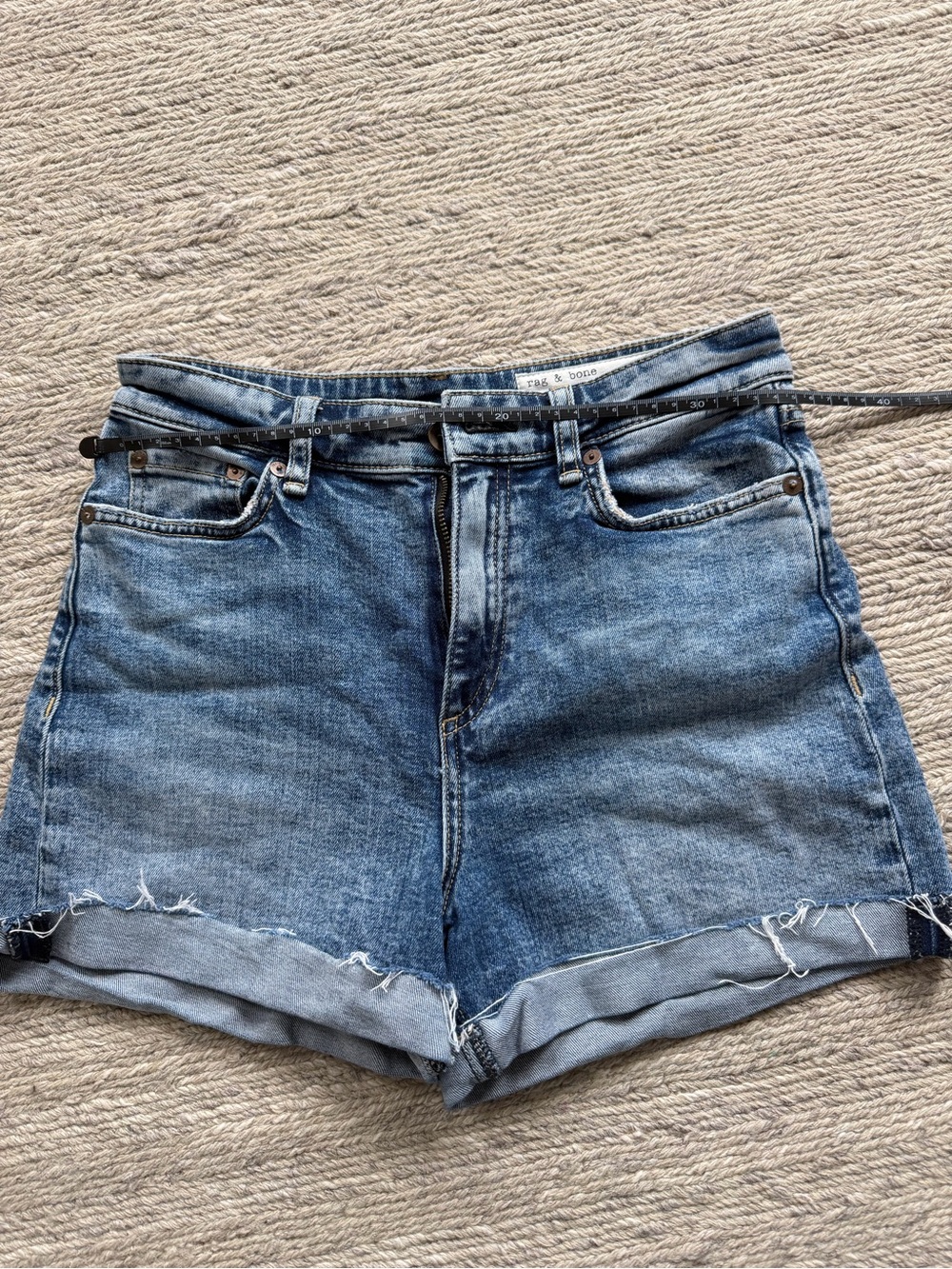 rag & bone Light Blue High-Rise Rolled Hem Denim Shorts